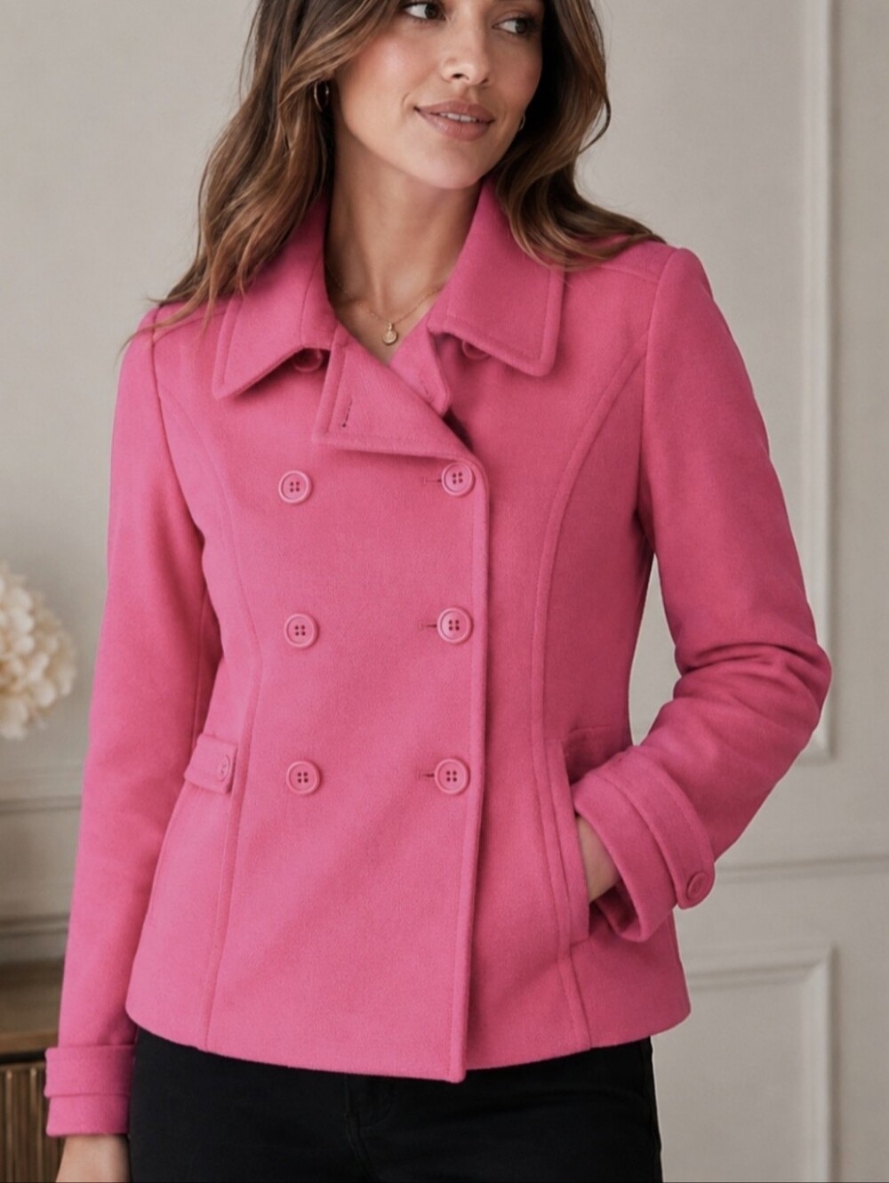 Express Women’s Double-Breasted Pink Peacoat Jacket